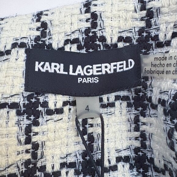 Karl Lagerfeld Paris Woven Jacket Tweed Zip Up Dress Blazer Zipper Cuffs Size 4 - Picture 10 of 16